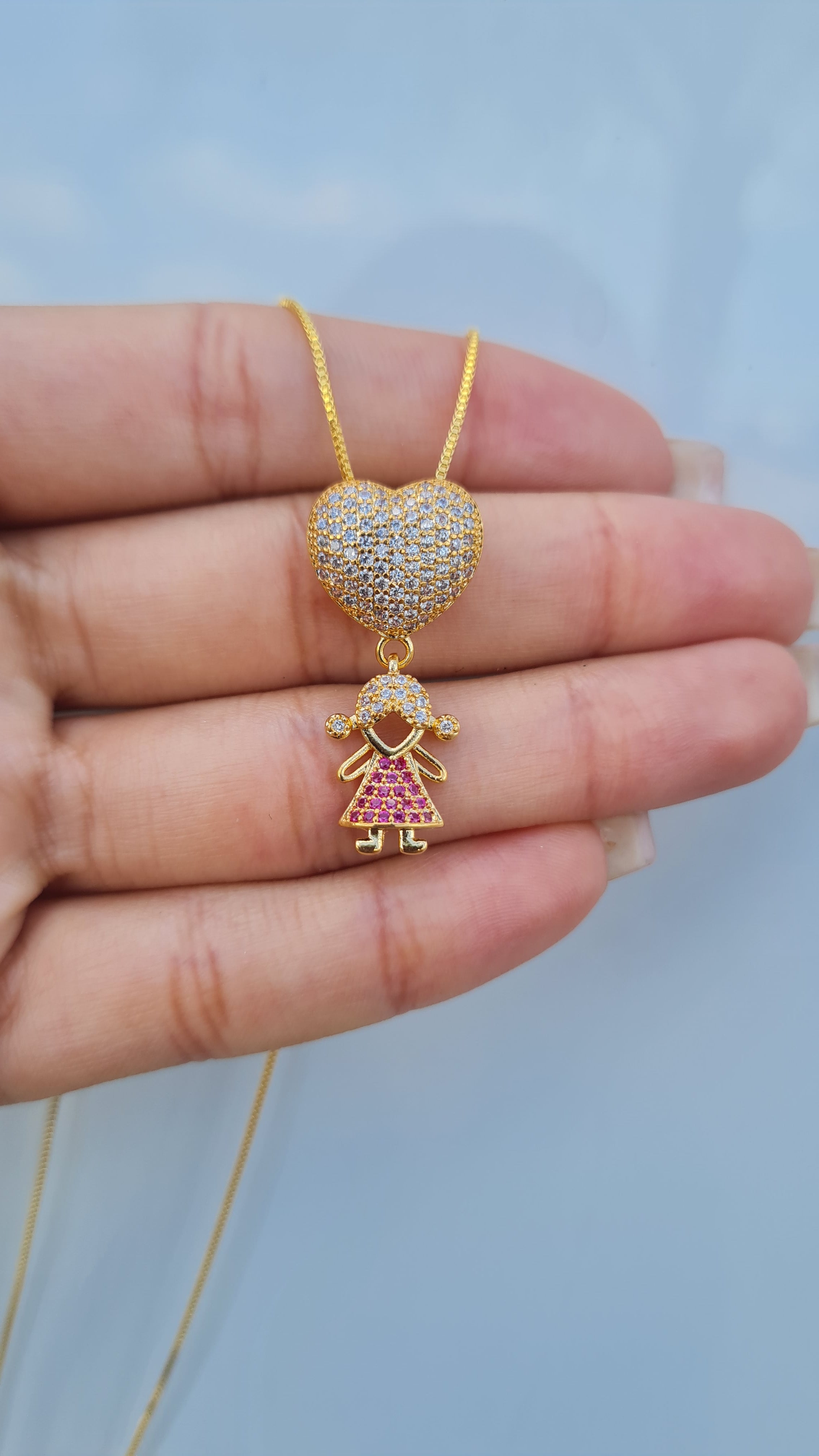 Colar Menina Cravejado Rosa