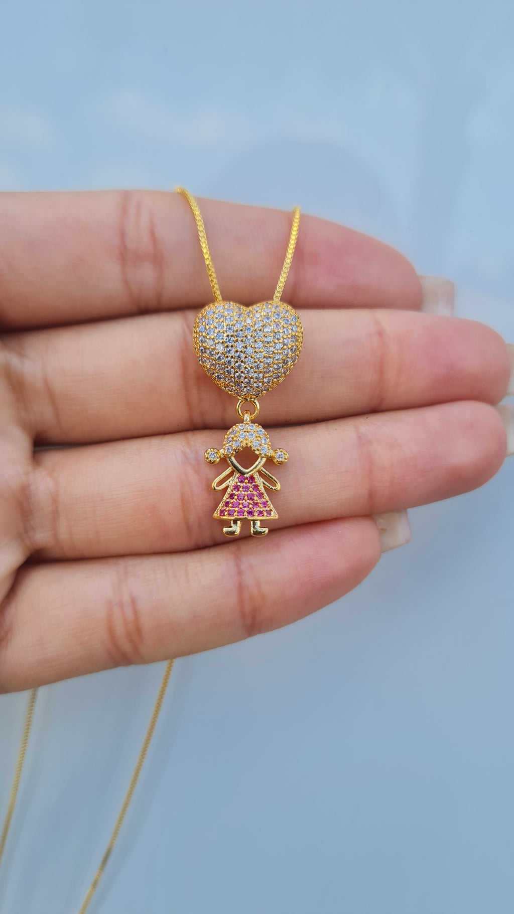 Colar Menina Cravejado Rosa