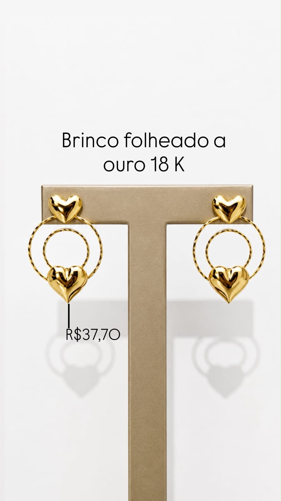 Brinco 2 Circulo Corações Folheado