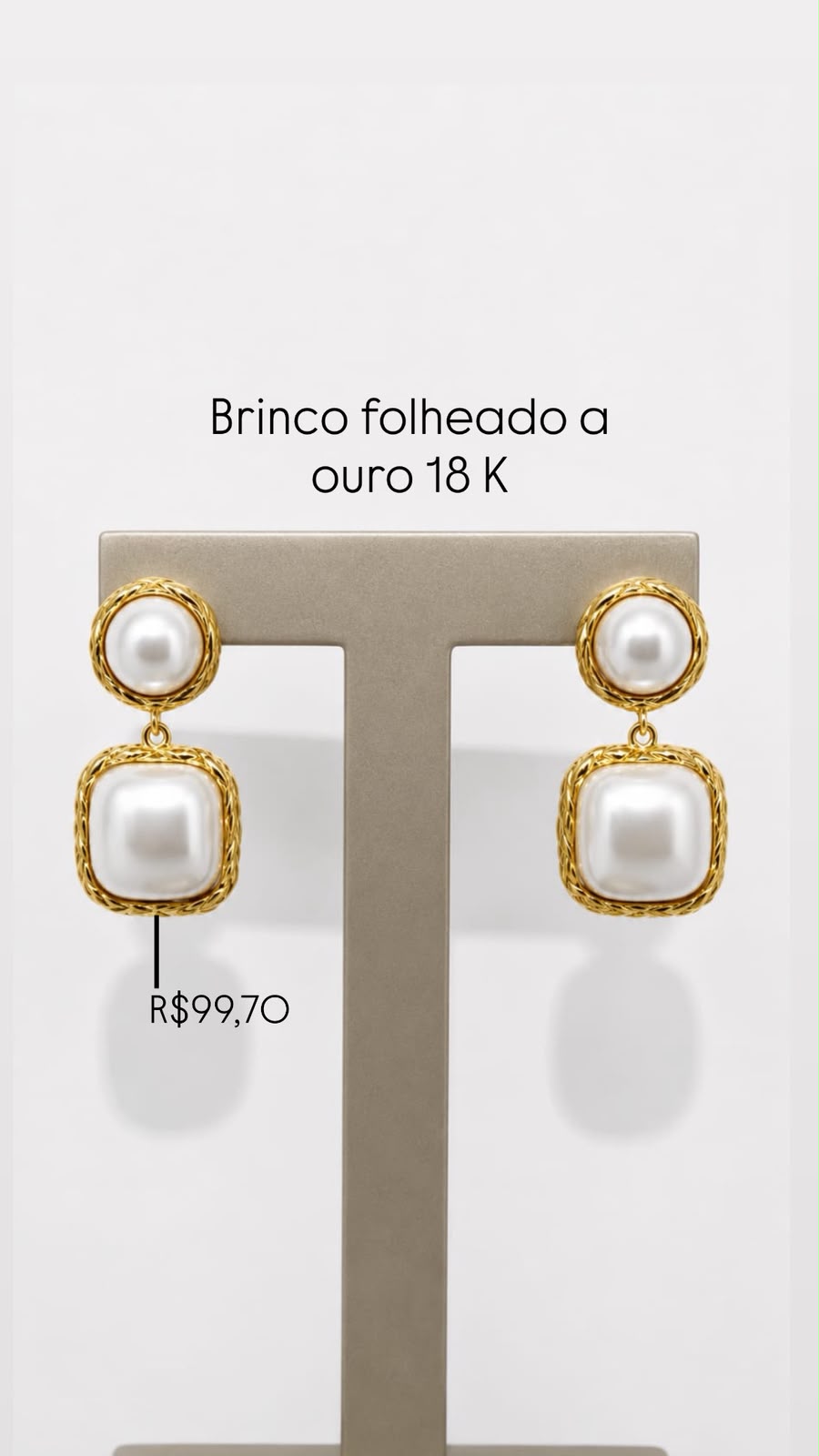 Brinco Duas Pérolas Folheado