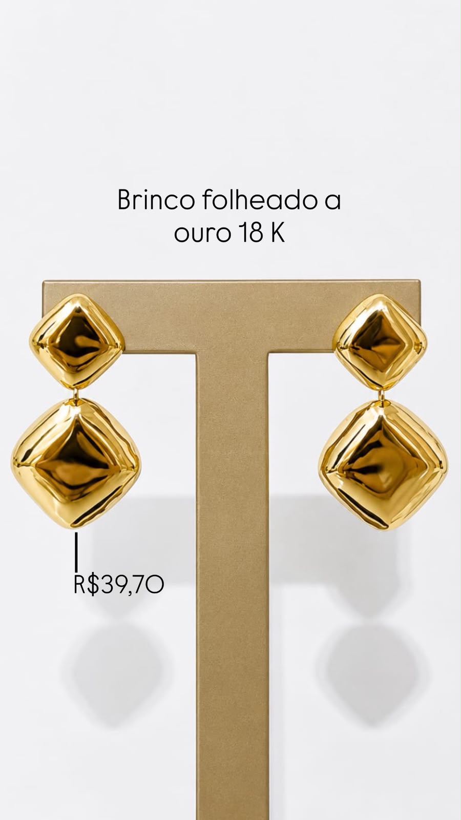 Brinco 2 Quadrados Lisos Folheado
