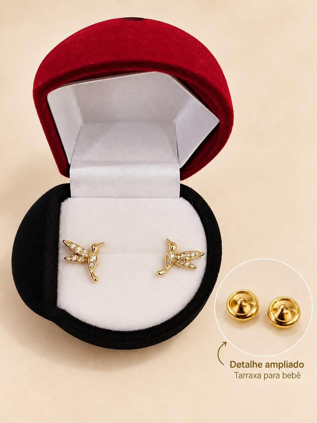 Brinco Infantil Beija-Flor Cravejado em Zircônias 💎✨