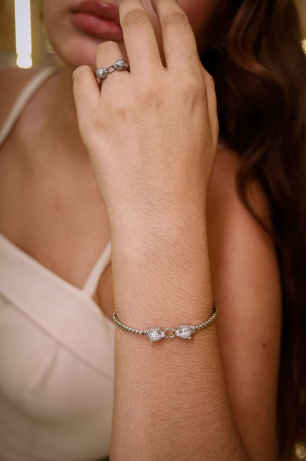 Conjunto Bracelete e Anel em Prata 925 Banho de Ródio e Zirconias