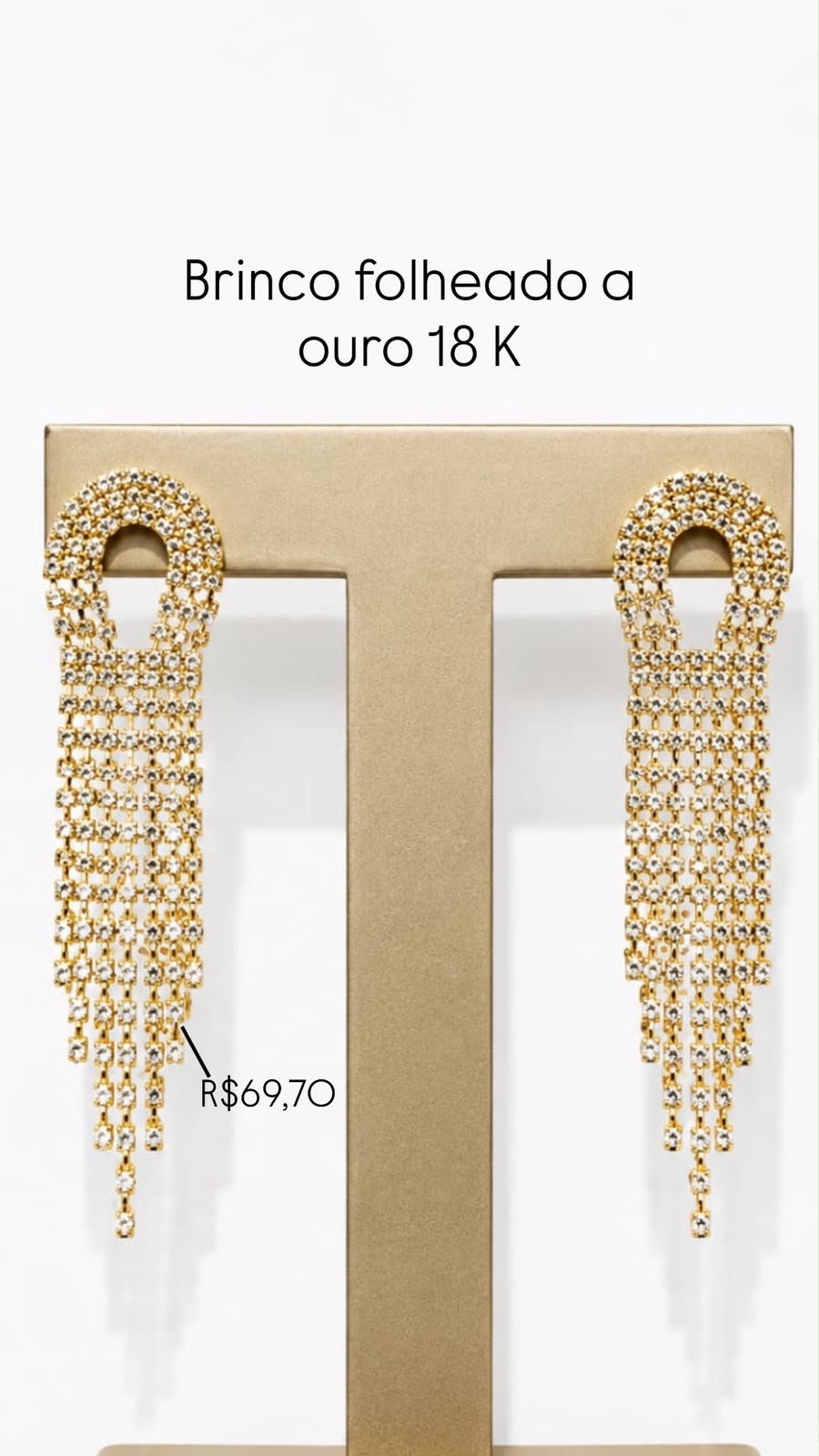 Brinco Gota com Franja de Strass Folheado