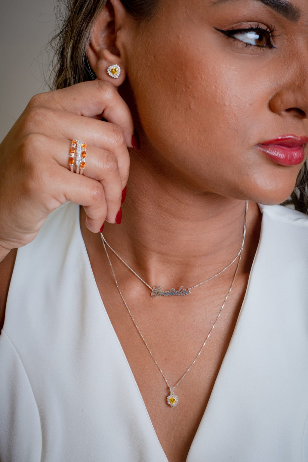 Conjunto em Prata  925 Coração Amarelo
