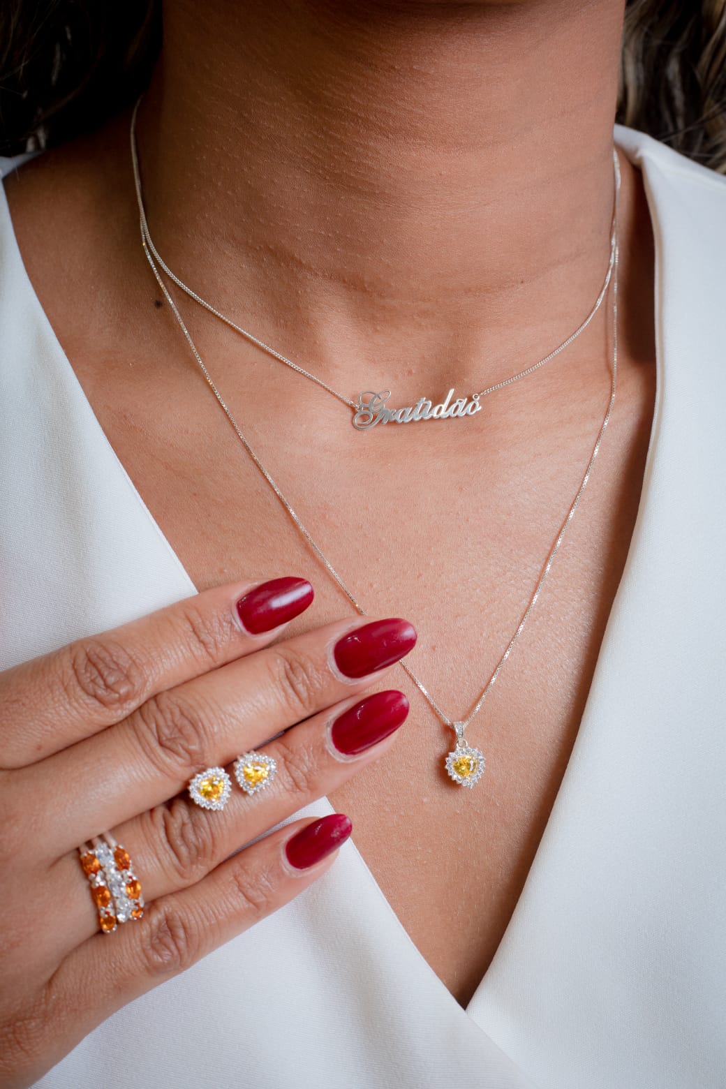 Conjunto em Prata  925 Coração Amarelo