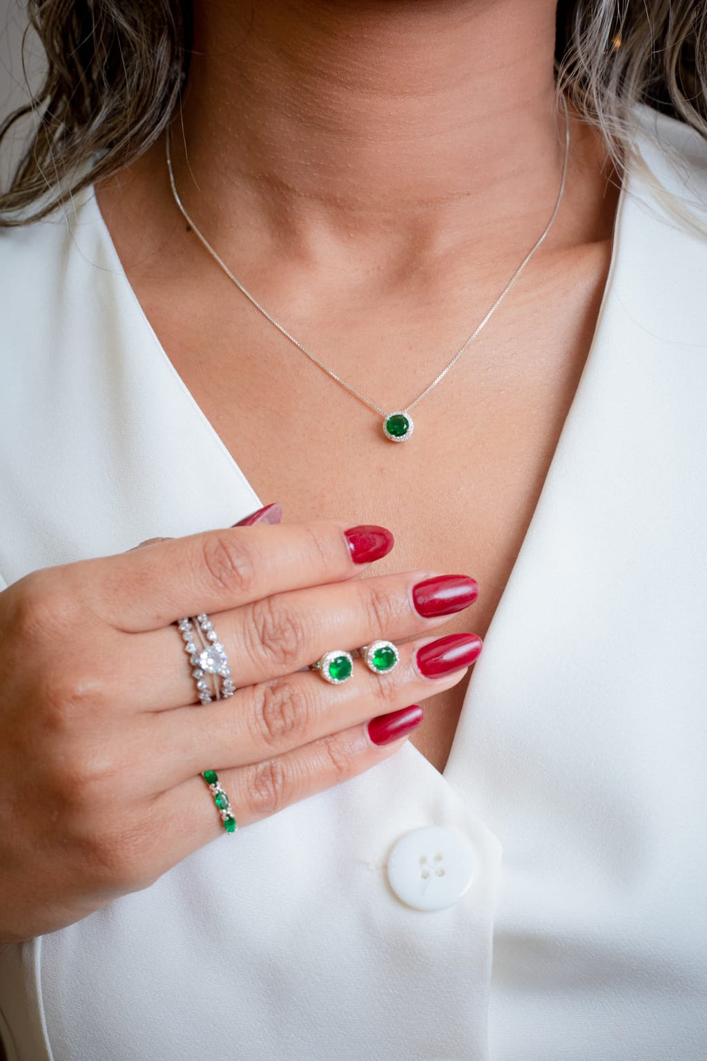 Conjunto em Prata ,Com pedras Verdes 925