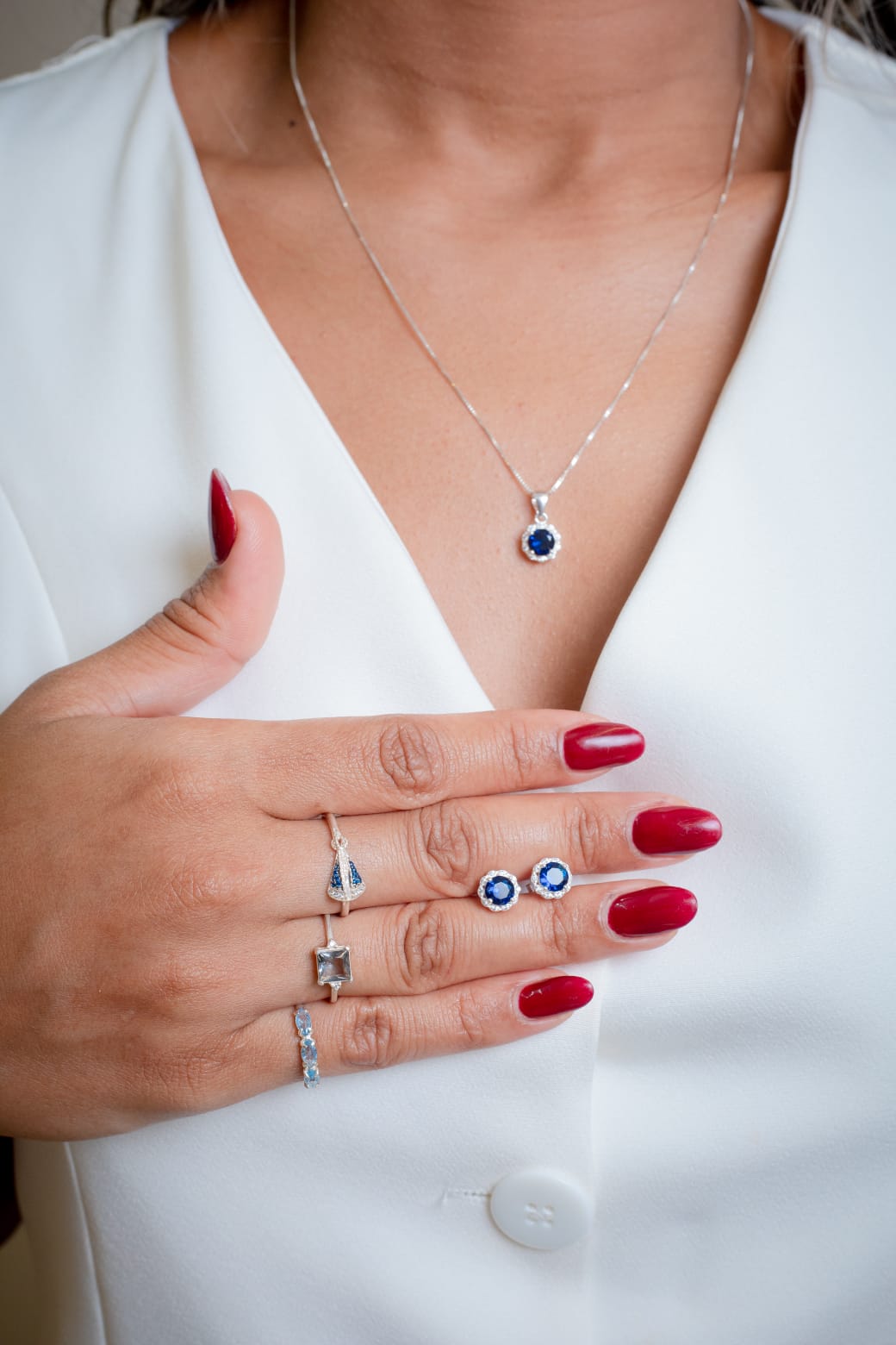 Conjunto em Prata 925 Pedras azuis