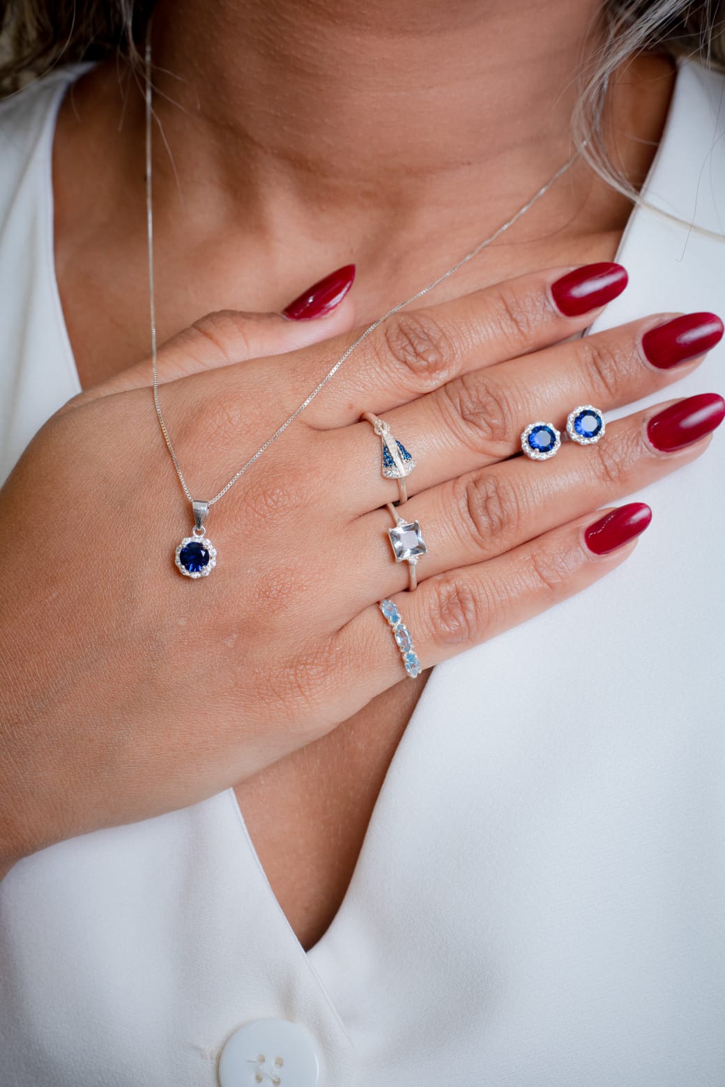 Conjunto em Prata 925 Pedras azuis