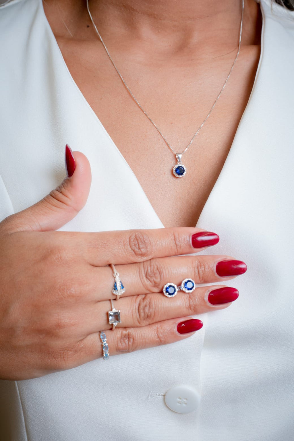 Conjunto em Prata 925 Pedras azuis