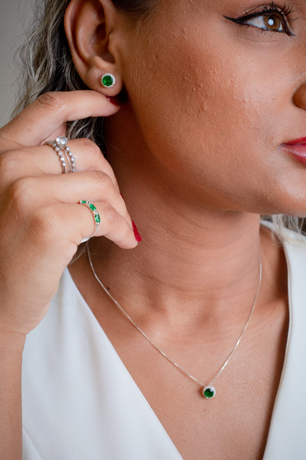 Conjunto em Prata ,Com pedras Verdes 925
