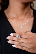 Conjunto em Prata 925 Com Zircônias Azul Turquesa