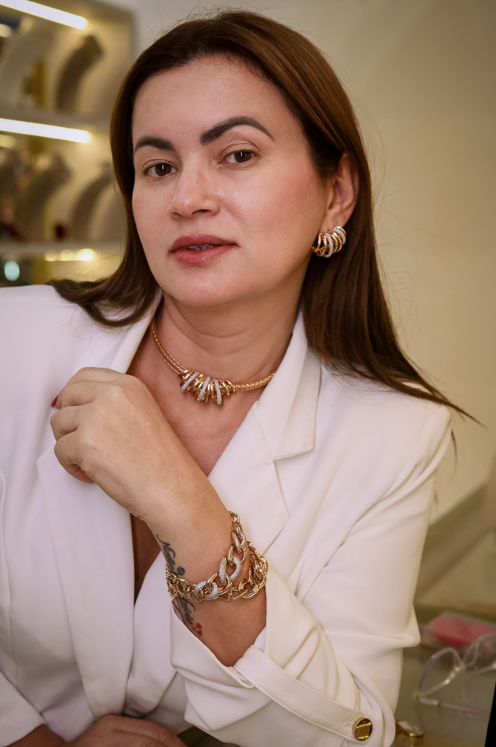 Conjunto Luxo Dourado semijóias Banhado a Ouro
