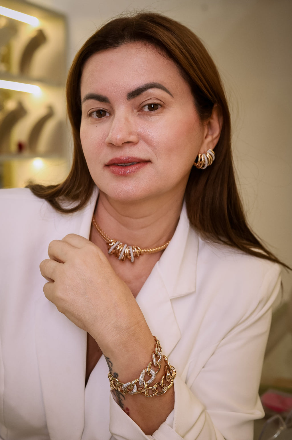 Conjunto Luxo Dourado semijóias Banhado a Ouro