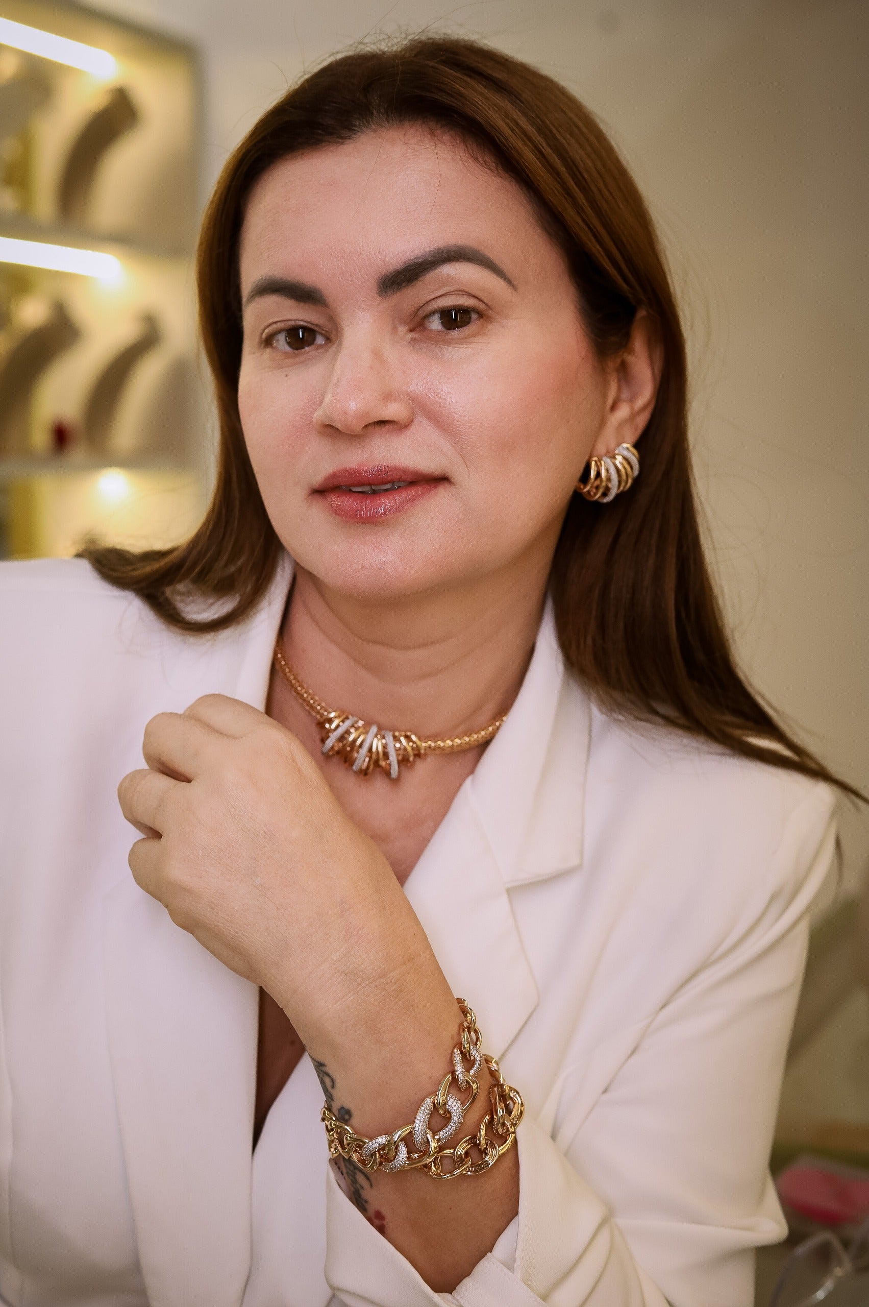Conjunto Luxo Dourado semijóias Banhado a Ouro