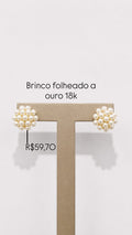 Brinco Mini Pérolas Flor Folheado