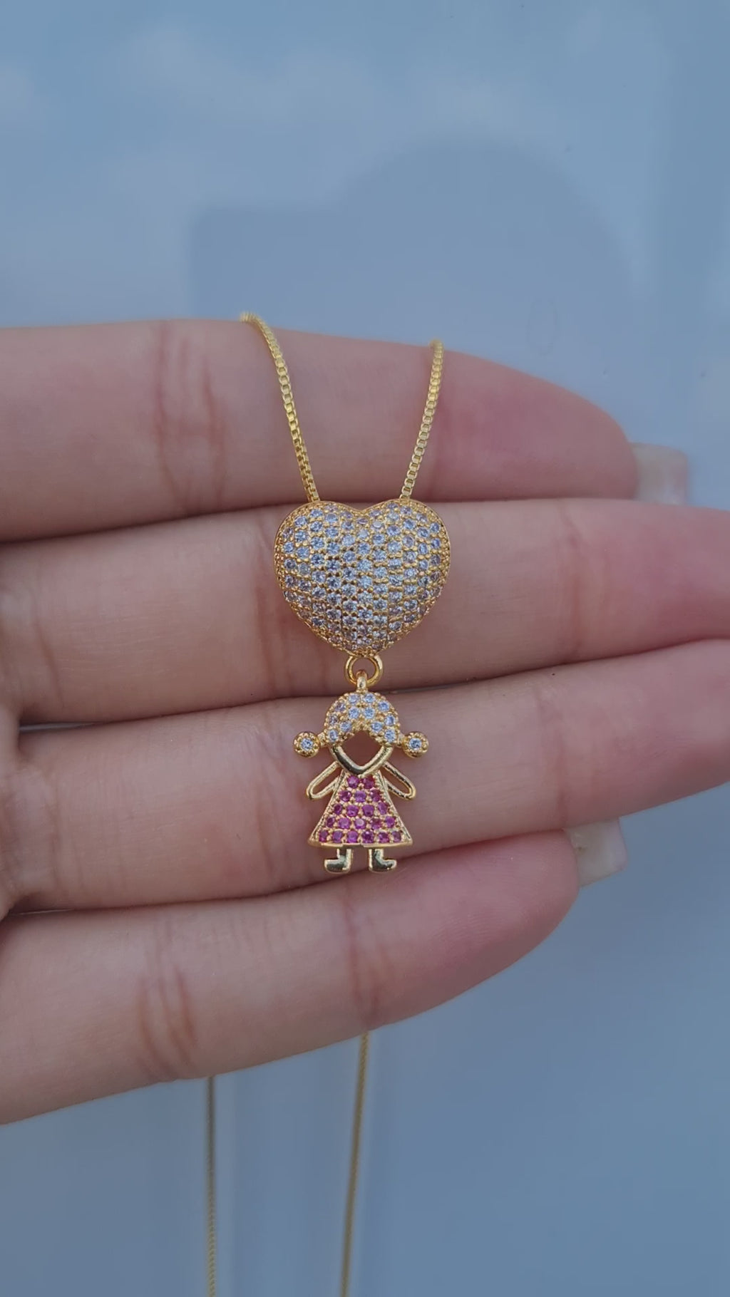 Colar Menina Cravejado Rosa