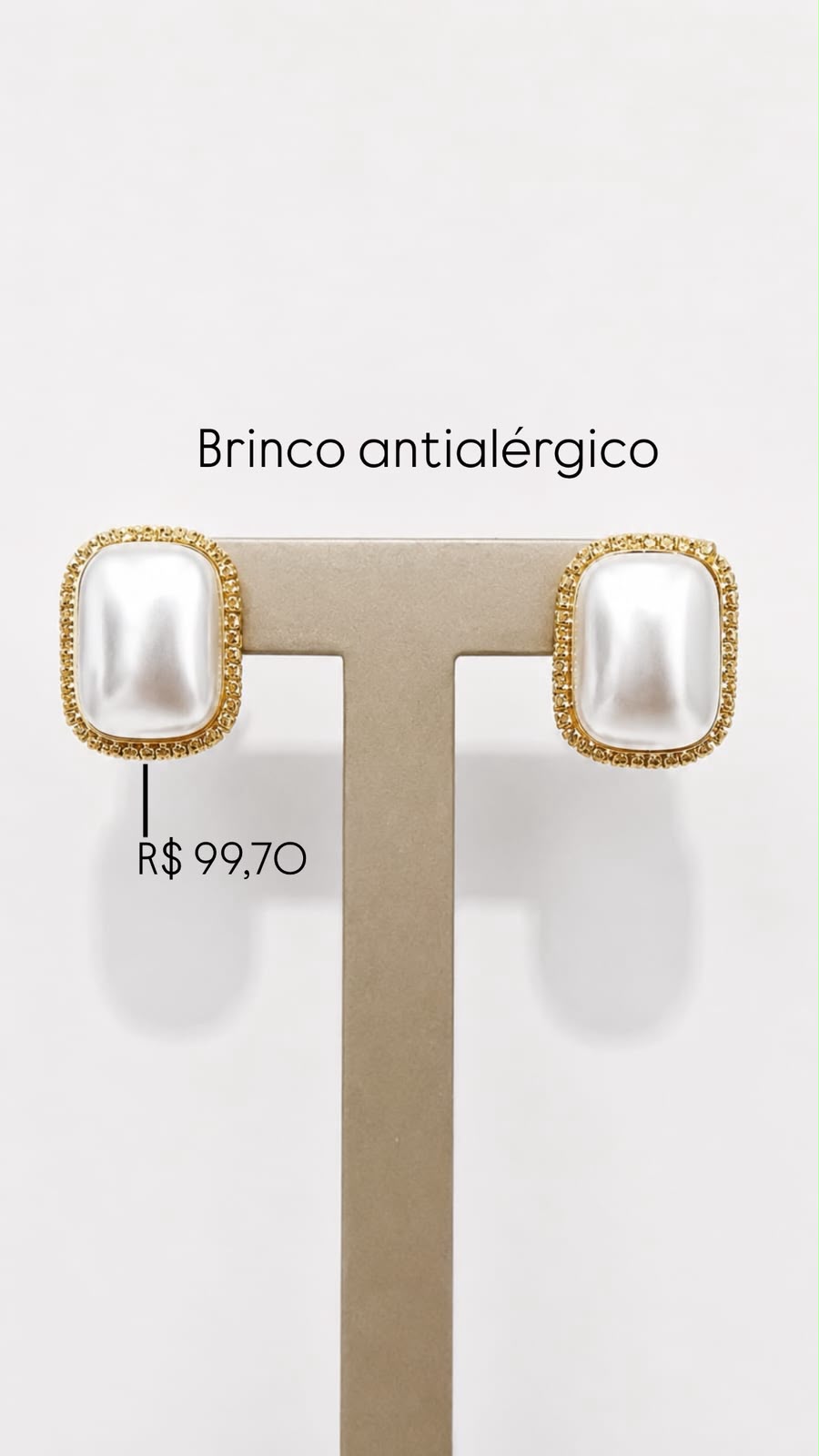 Brinco Pérola Quadrada Antialérgico