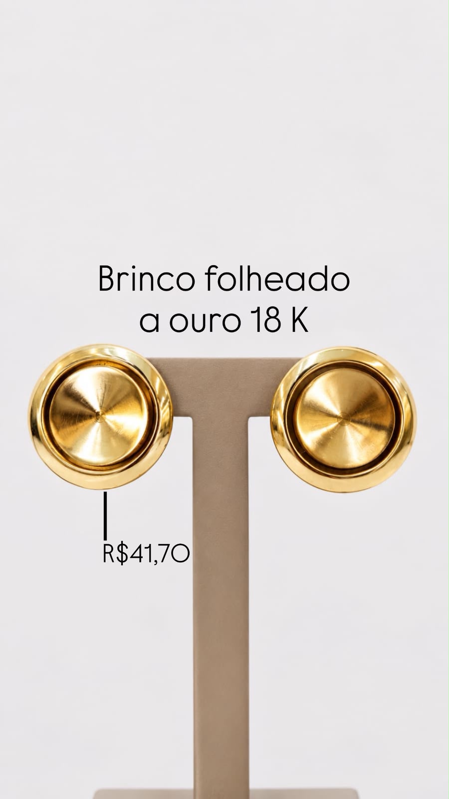 Brinco Botão Redondo Liso Folheado